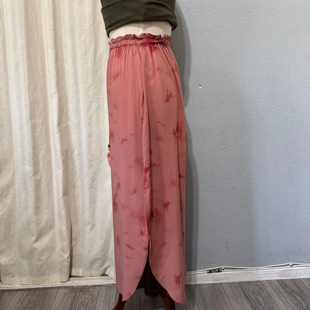 BB Dakota Tie Dye Pink Boho Flowy High Waist Slit Midi Skirt S‎ Elastic Waist